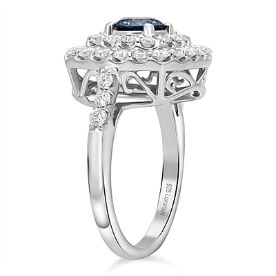 Luxuriant Lab Grown Blue and White Diamond VS 2.00 ctw Ring in Platinum Over Sterling Silver (Size 10.0)