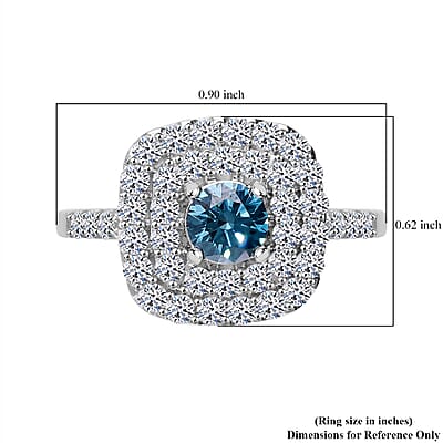 Luxuriant Lab Grown Blue and White Diamond VS 2.00 ctw Ring in Platinum Over Sterling Silver (Size 10.0)