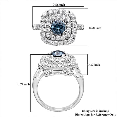 Luxuriant Lab Grown Blue and White Diamond VS 2.00 ctw Ring in Platinum Over Sterling Silver (Size 10.0)