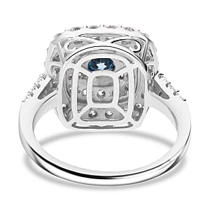 Luxuriant Lab Grown Blue Diamond (IR), Lab Grown White Diamond VS 2.00 ctw Ring in Platinum Over Sterling Silver (Size 6.0)