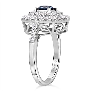 Luxuriant Lab Grown Blue Diamond (IR), Lab Grown White Diamond VS 2.00 ctw Ring in Platinum Over Sterling Silver (Size 6.0)