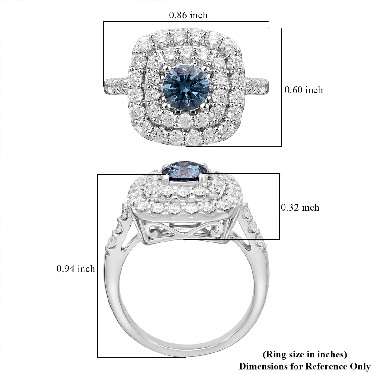 Luxuriant Lab Grown Blue and White Diamond VS 2.00 ctw Ring in Platinum Over Sterling Silver (Size 6.0) image number 5