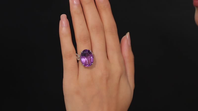 Karis African Amethyst Solitaire Ring in Platinum Bond (Size 10.0) 18.15 ctw