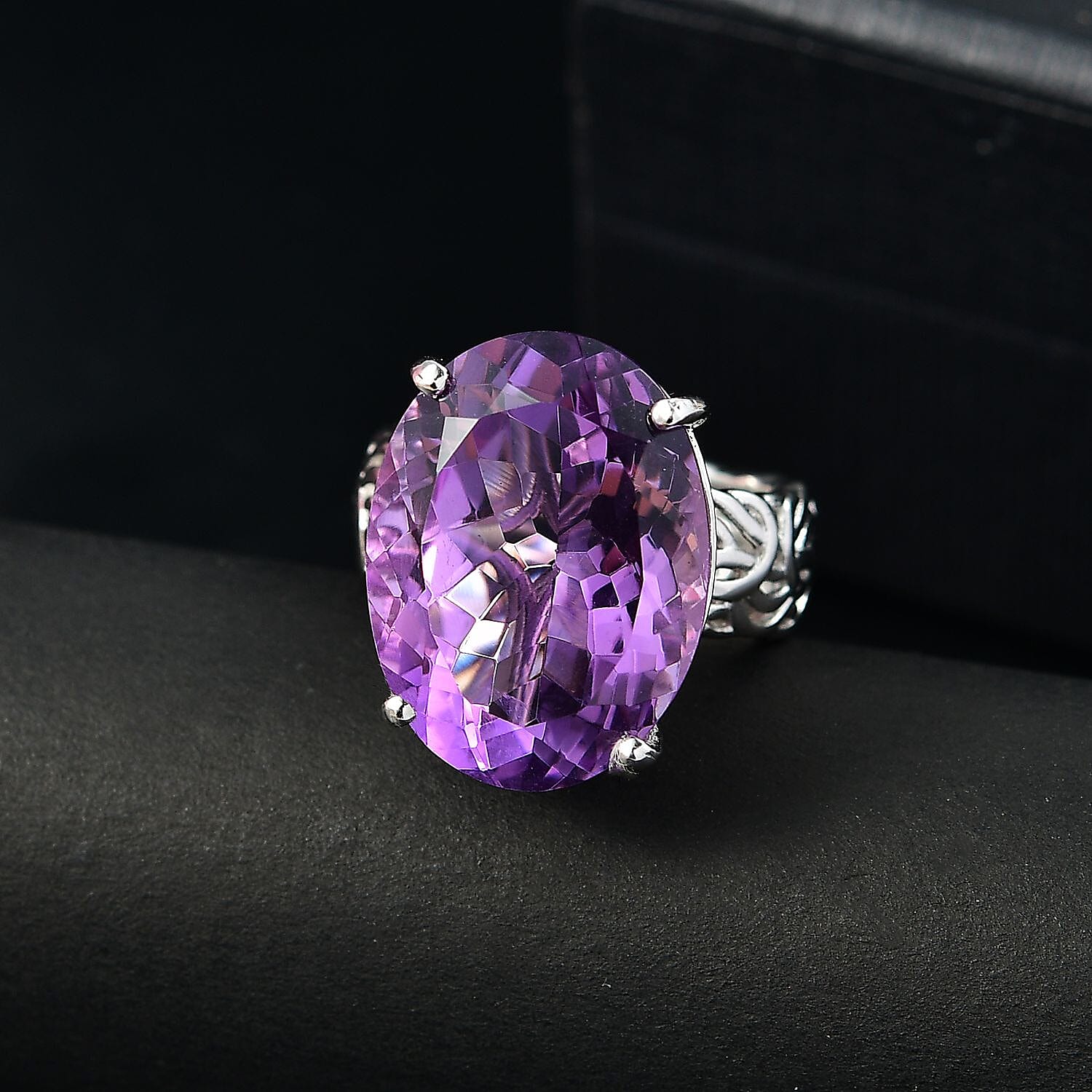 Karis African Amethyst 18.15 ctw Solitaire Ring in Platinum Bond (Size 10.0)
