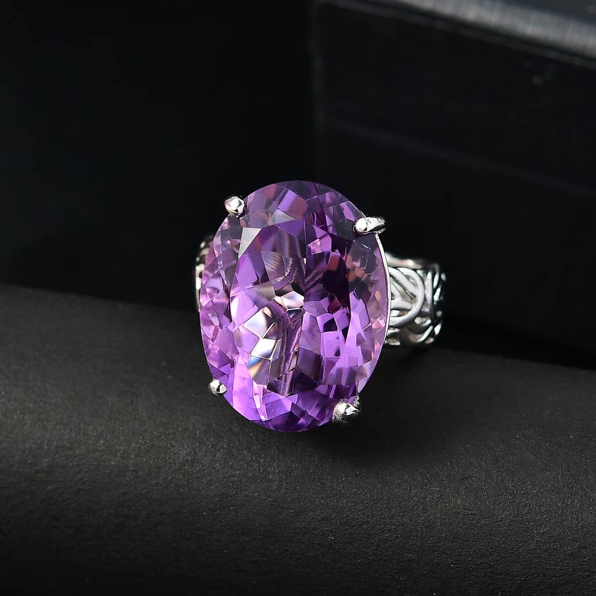 Karis African Amethyst 18.15 ctw Solitaire Ring in Platinum Bond (Size 10.0) image number 1