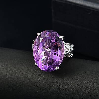 Karis African Amethyst 18.15 ctw Solitaire Ring in Platinum Bond (Size 10.0)