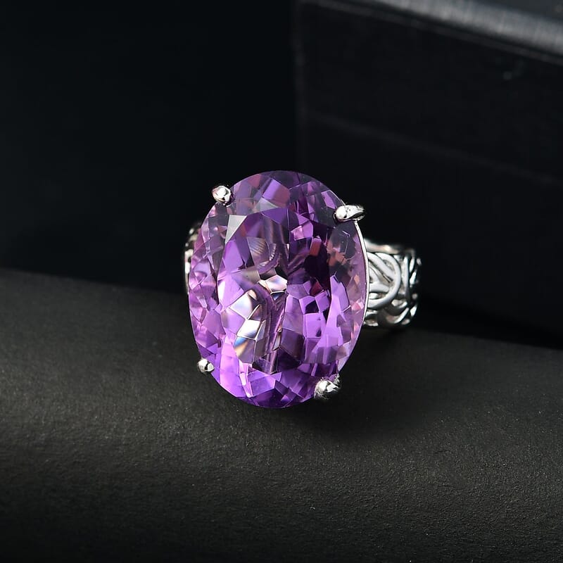 Karis African Amethyst 18.15 ctw Solitaire Ring in Platinum Bond (Size 10.0)