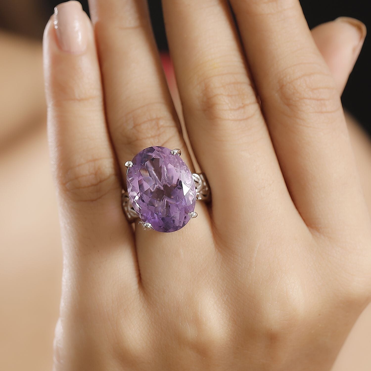 Karis African Amethyst 18.15 ctw Solitaire Ring in Platinum Bond (Size 10.0)