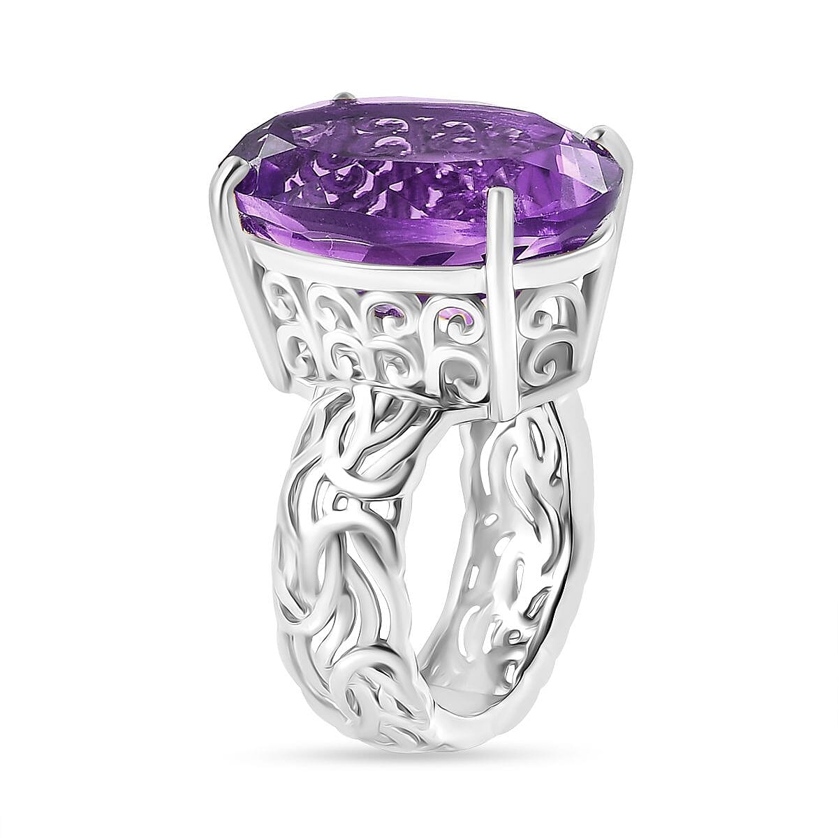 Karis African Amethyst 18.15 ctw Solitaire Ring in Platinum Bond (Size 10.0)