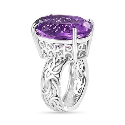Karis African Amethyst 18.15 ctw Solitaire Ring in Platinum Bond (Size 10.0)