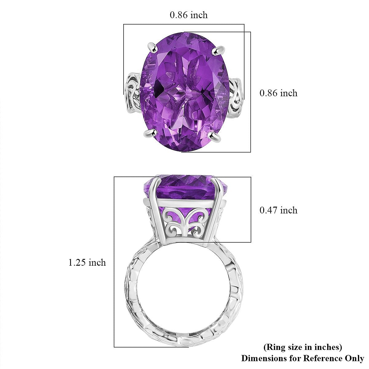 Karis African Amethyst 18.15 ctw Solitaire Ring in Platinum Bond (Size 10.0)