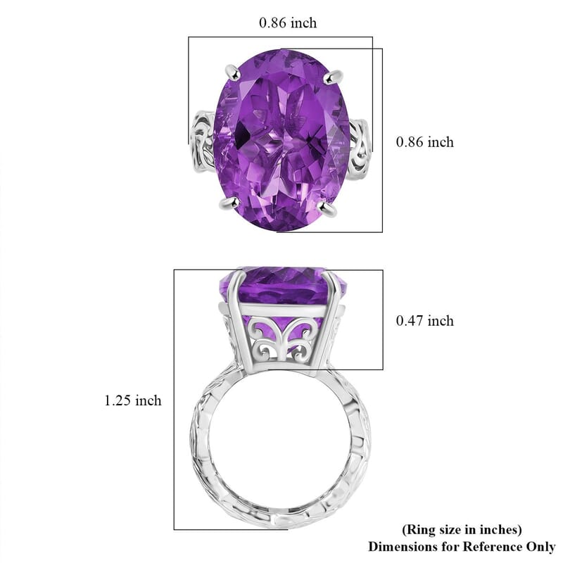 Karis African Amethyst 18.15 ctw Solitaire Ring in Platinum Bond (Size 10.0)