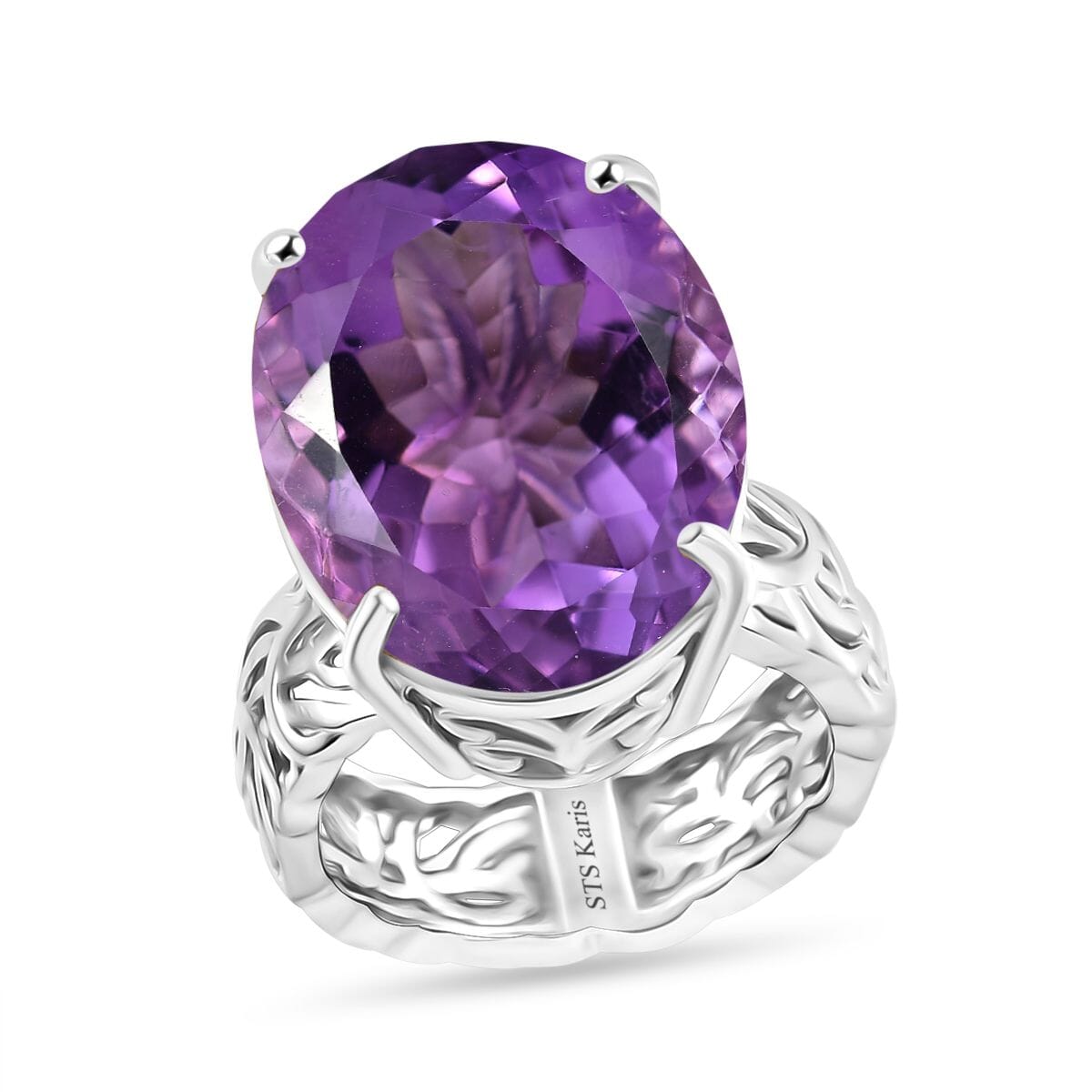 Karis African Amethyst 18.15 ctw Solitaire Ring in Platinum Bond (Size 11.0) image number 0