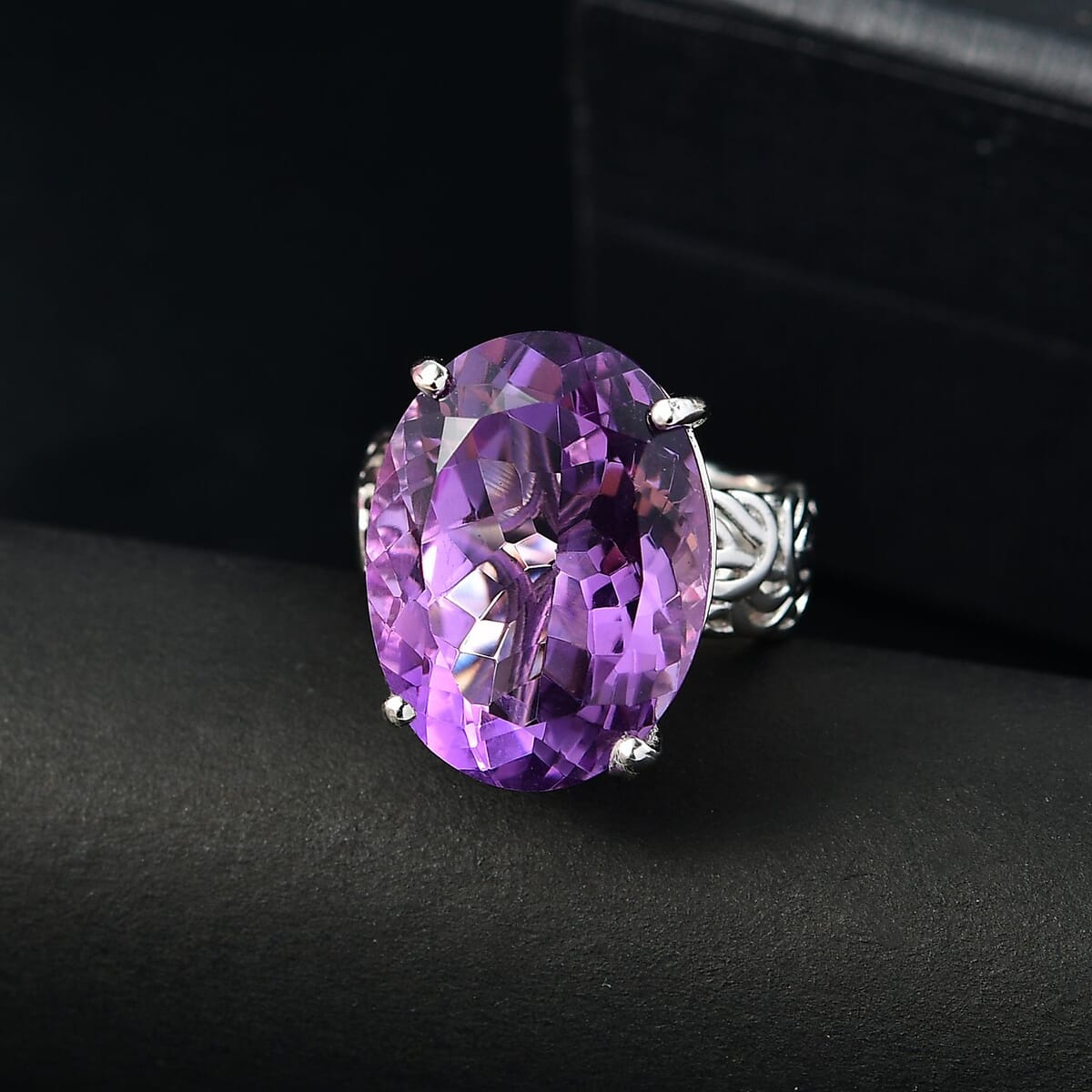 Karis African Amethyst 18.15 ctw Solitaire Ring in Platinum Bond (Size 11.0) image number 1