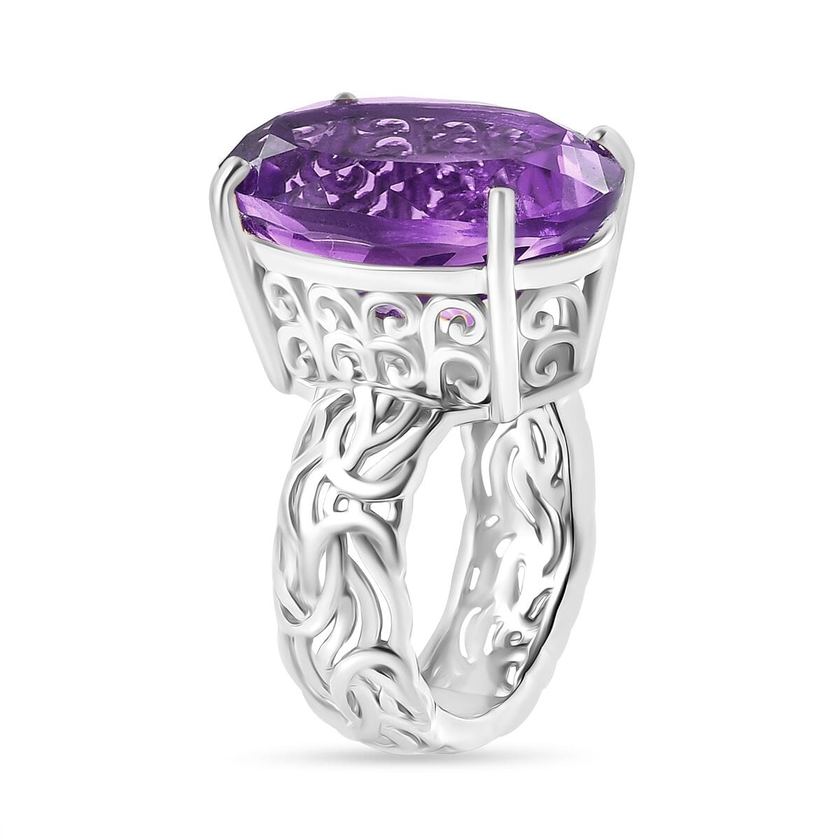 Karis African Amethyst 18.15 ctw Solitaire Ring in Platinum Bond (Size 11.0) image number 3
