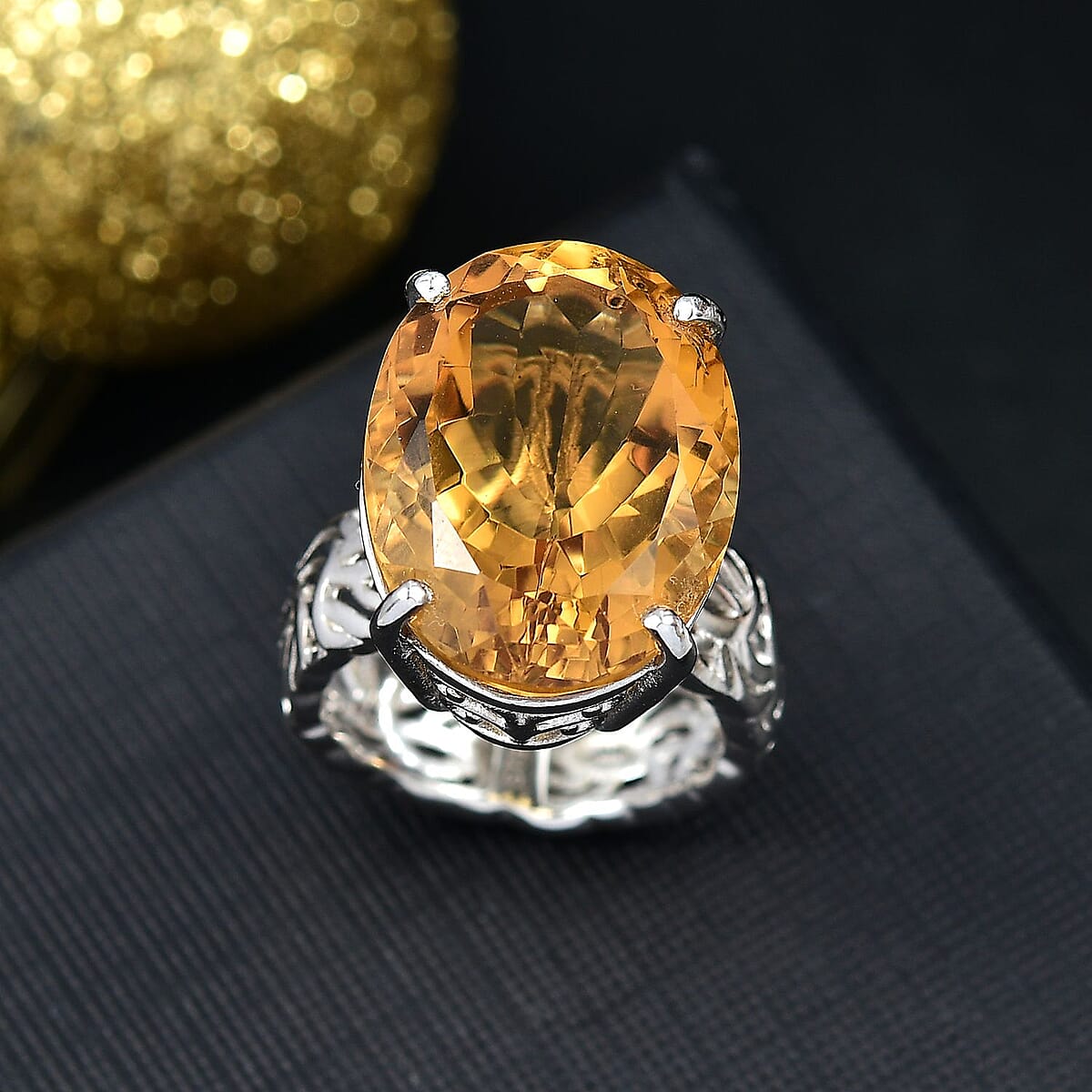 Karis Brazilian Citrine 17.65 ctw Solitaire Ring in Platinum Bond (Size 7.0) image number 1