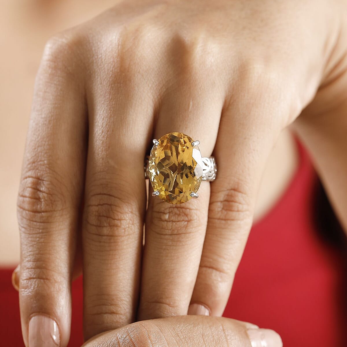 Karis Brazilian Citrine 17.65 ctw Solitaire Ring in Platinum Bond (Size 7.0) image number 2