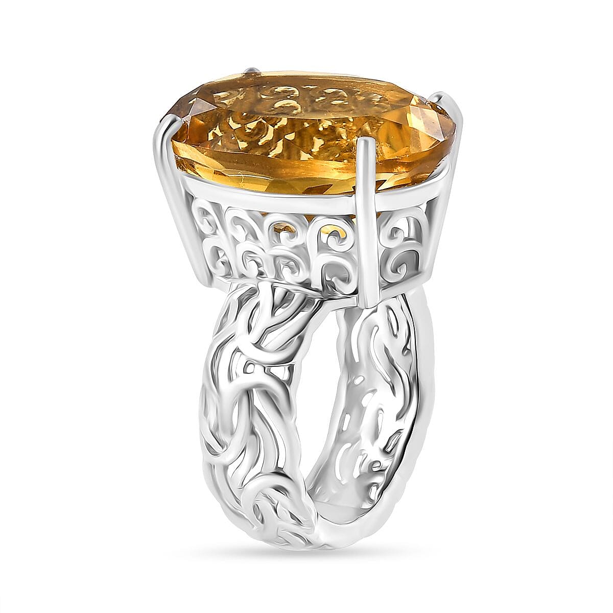 Karis Brazilian Citrine 17.65 ctw Solitaire Ring in Platinum Bond (Size 7.0) image number 3