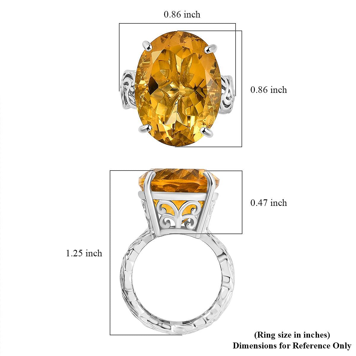 Karis Brazilian Citrine 17.65 ctw Solitaire Ring in Platinum Bond (Size 7.0) image number 5
