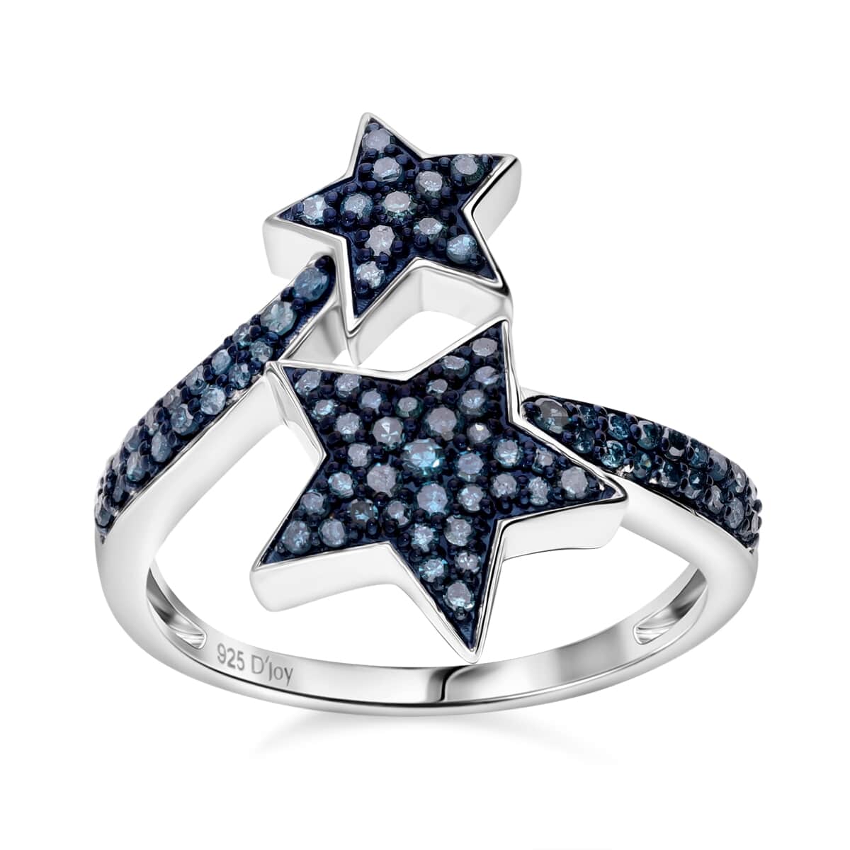 Blue Diamond (IR) Bypass Star Ring in Platinum Over Sterling Silver (Size 10.0) 0.50 ctw image number 0