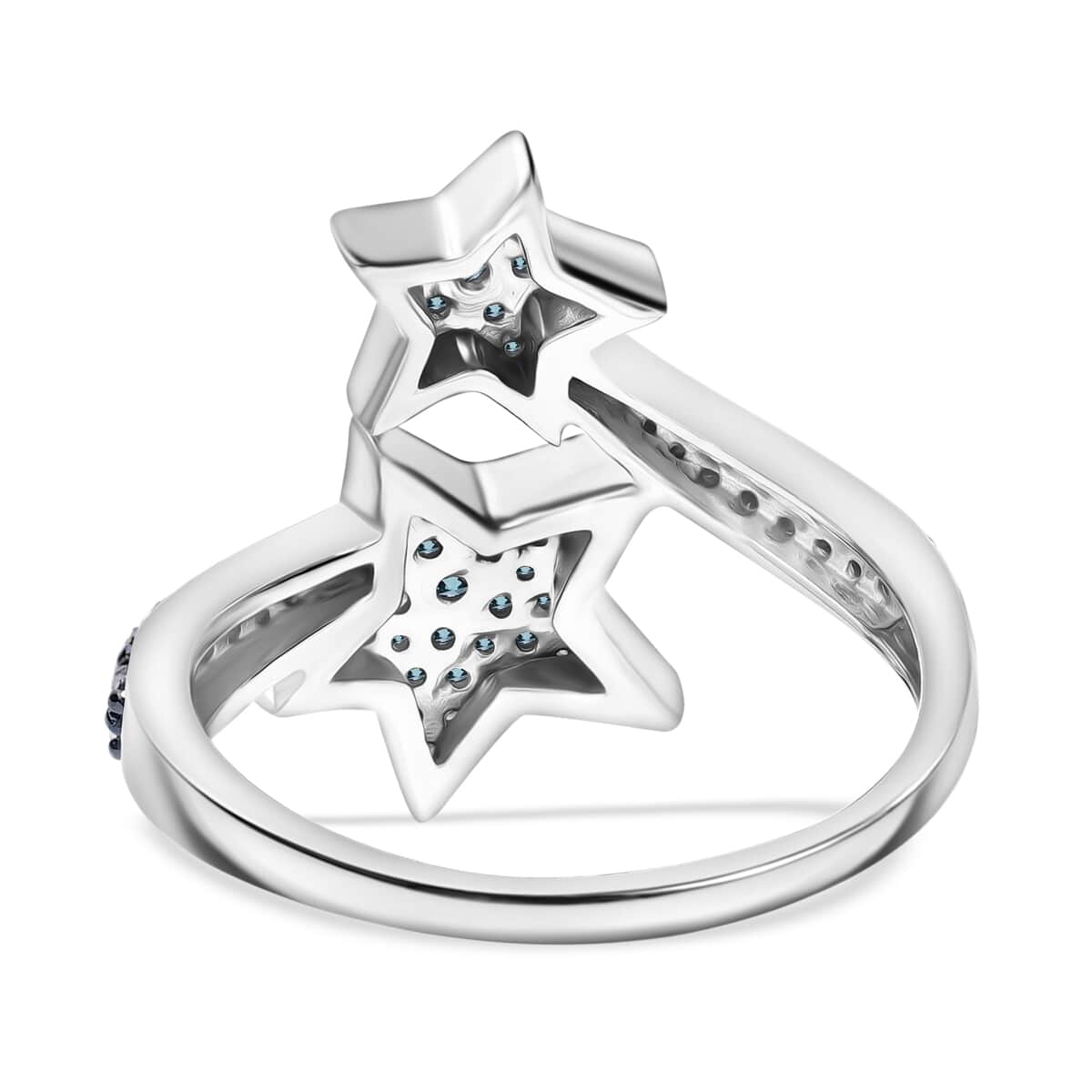 Blue Diamond (IR) Bypass Star Ring in Platinum Over Sterling Silver (Size 10.0) 0.50 ctw image number 2