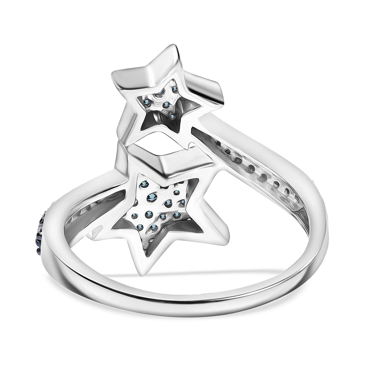 Blue Diamond 0.50 ctw Bypass Star Ring in Platinum Over Sterling Silver (Size 9.0) image number 2