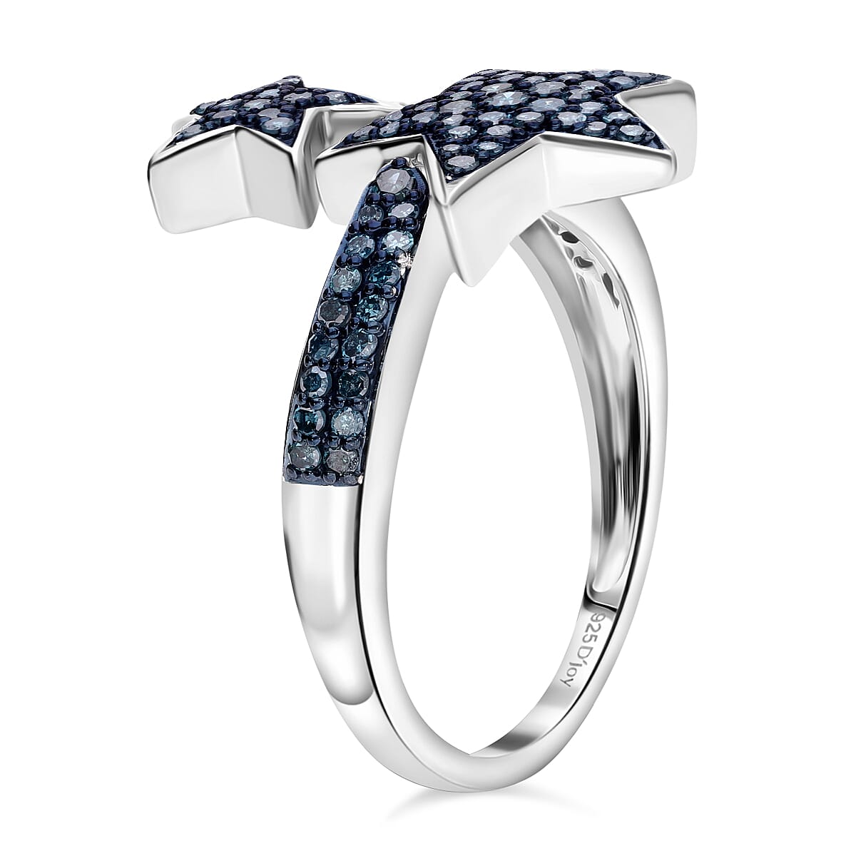 Blue Diamond 0.50 ctw Bypass Star Ring in Platinum Over Sterling Silver (Size 9.0) image number 3