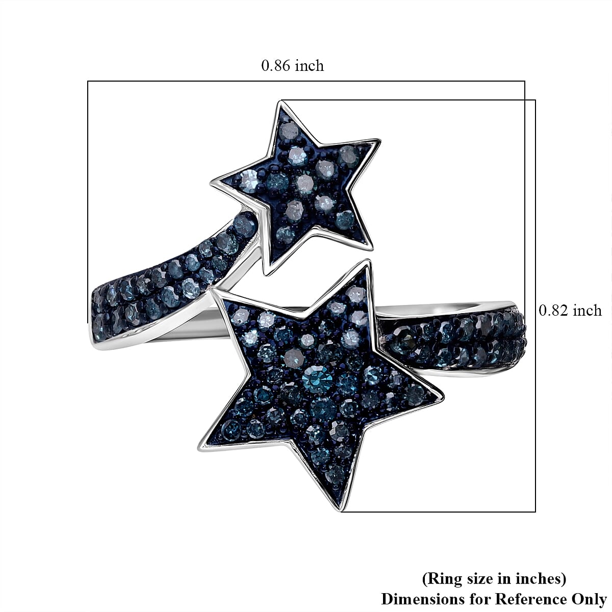 Blue Diamond 0.50 ctw Bypass Star Ring in Platinum Over Sterling Silver (Size 9.0) image number 4