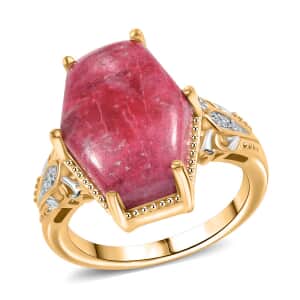 Norwegian Thulite and White Zircon 11.15 ctw Art Deco Ring in 18K Vermeil Yellow Gold and and Platinum Over Sterling Silver (Size 10.0)