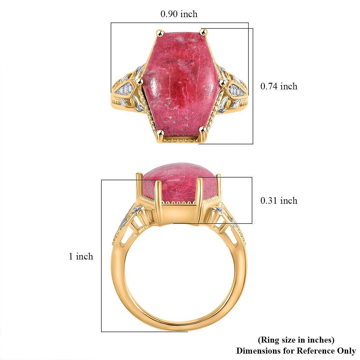 Norwegian Thulite and White Zircon 11.15 ctw Art Deco Ring in 18K Vermeil Yellow Gold and and Platinum Over Sterling Silver (Size 10.0)