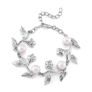 White Shell Pearl Bracelet (7-9In) in Silvertone