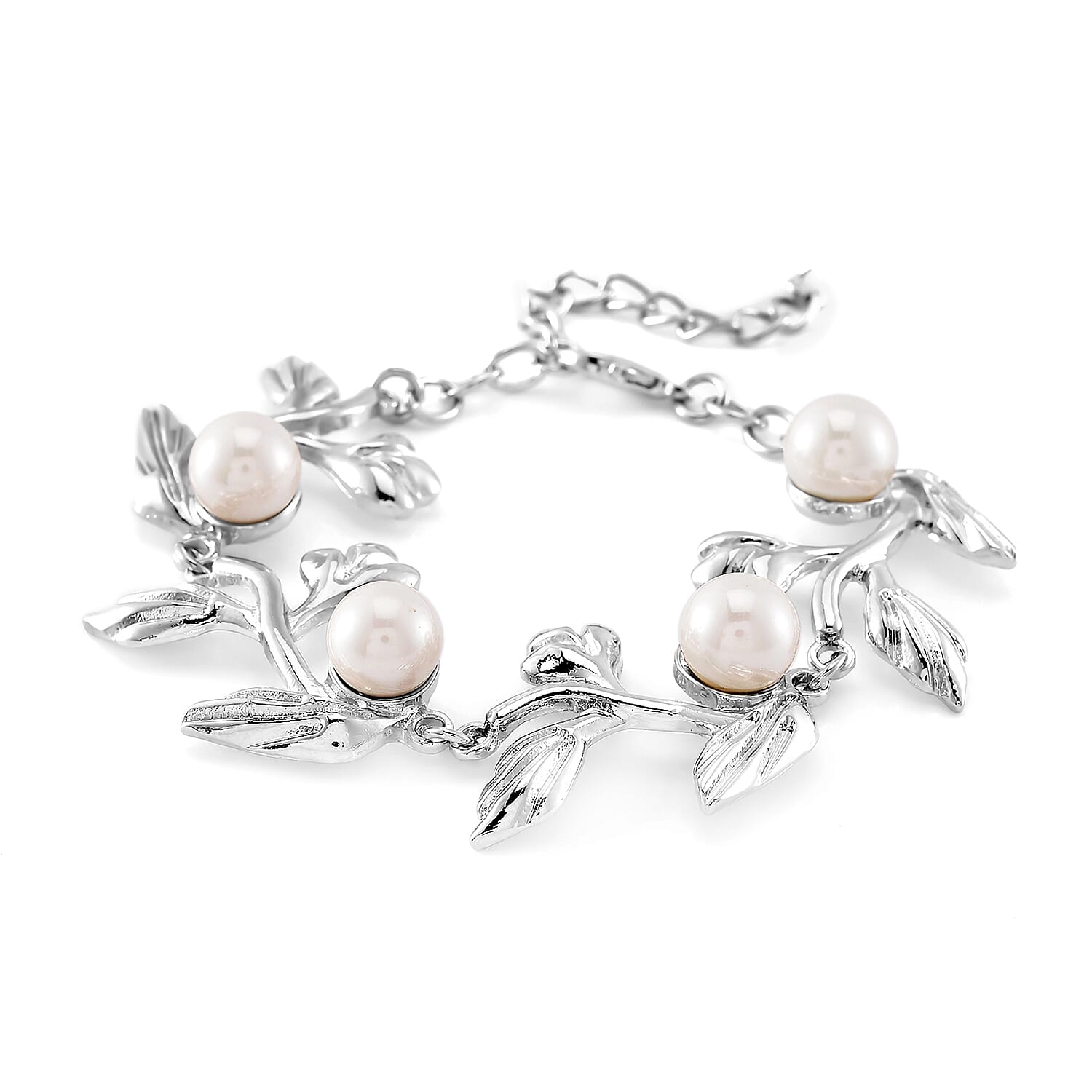 White Shell Pearl Bracelet (7-9In) in Silvertone