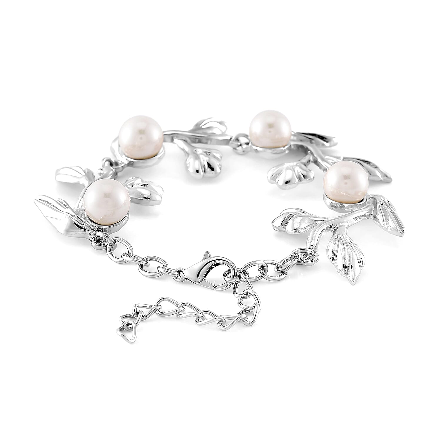 White Shell Pearl Bracelet (7-9In) in Silvertone