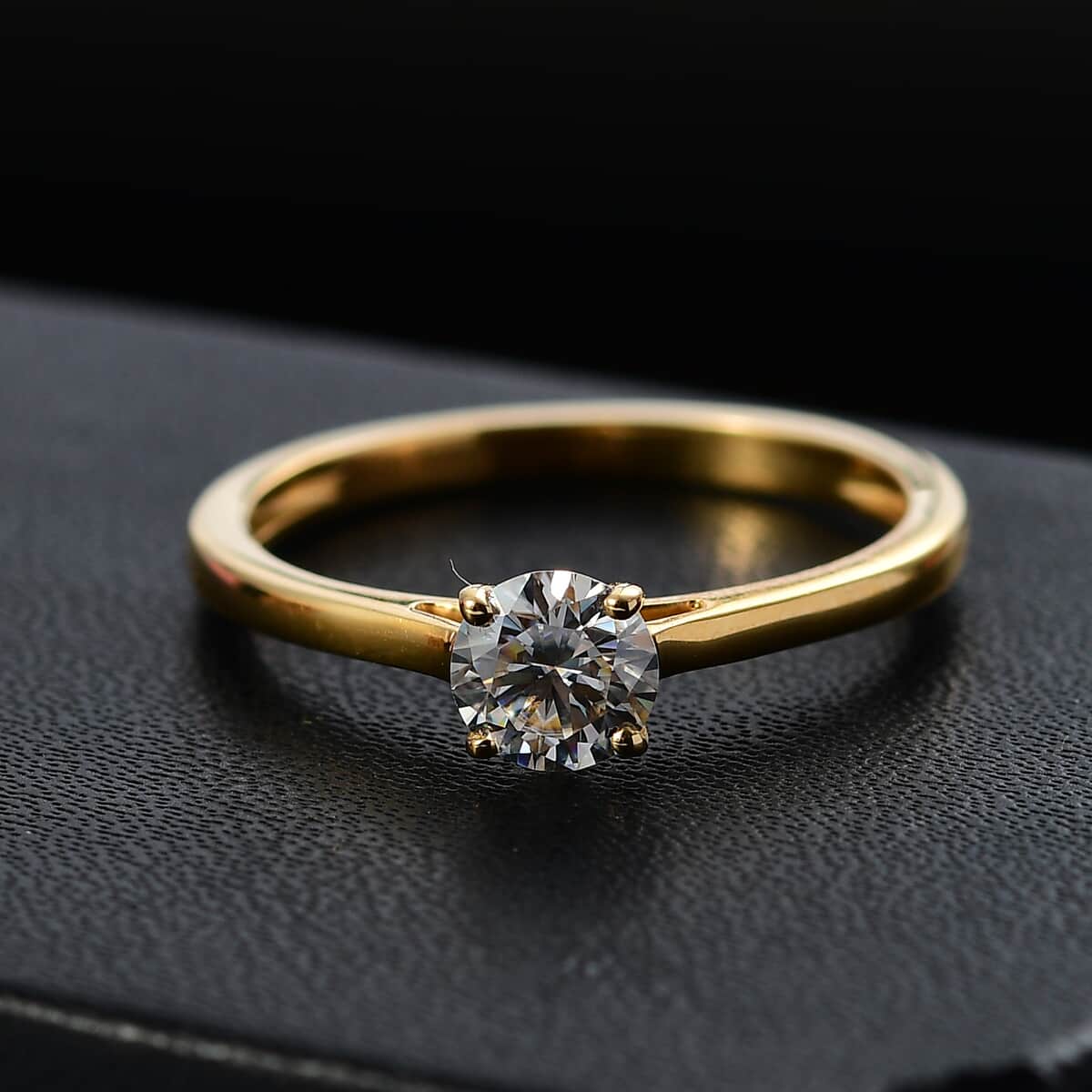 Moissanite 0.40 ctw Solitaire Ring in 18K Vermeil Yellow Gold Over Sterling Silver image number 1