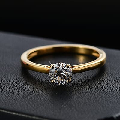 Moissanite 0.40 ctw Solitaire Ring in 18K Vermeil Yellow Gold Over Sterling Silver (Size 10.0)