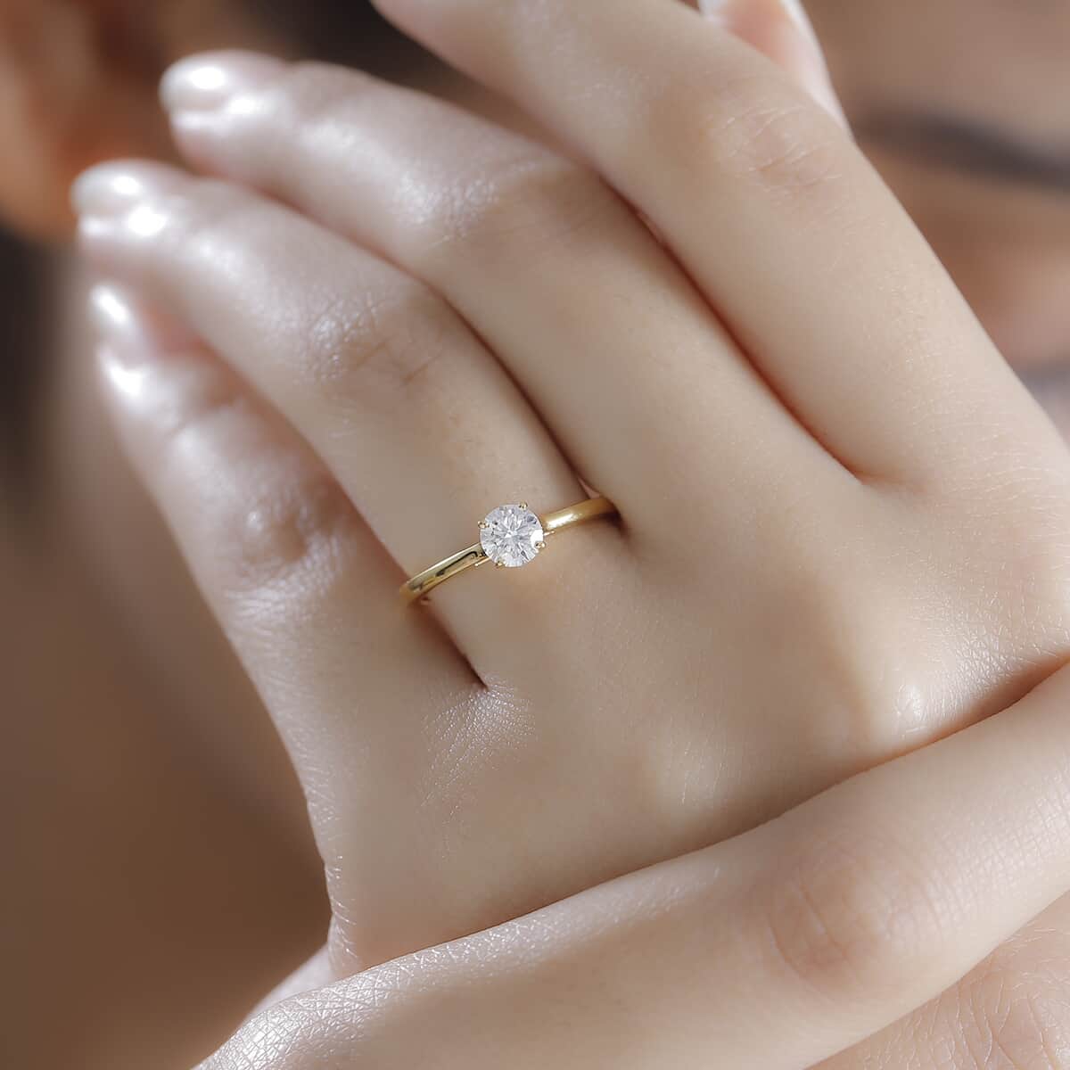 Moissanite 0.40 ctw Solitaire Ring in 18K Vermeil Yellow Gold Over Sterling Silver image number 2