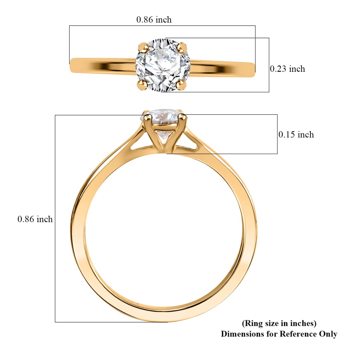 Moissanite 0.40 ctw Solitaire Ring in 18K Vermeil Yellow Gold Over Sterling Silver image number 5