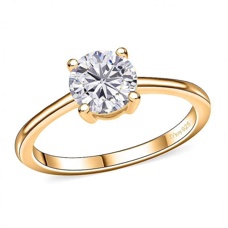Moissanite 0.90 ctw Solitaire Ring in 18K Vermeil Yellow Gold Over Sterling Silver (Size 10.0)