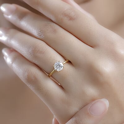 Moissanite 0.90 ctw Solitaire Ring in 18K Vermeil Yellow Gold Over Sterling Silver (Size 10.0)