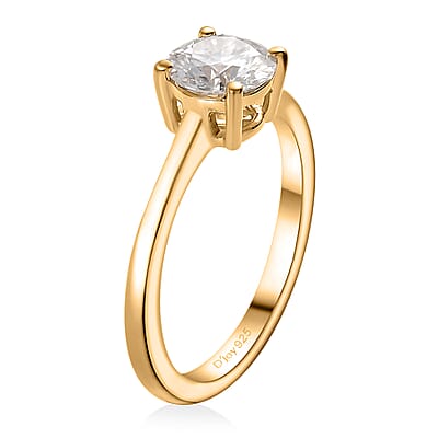 Moissanite 0.90 ctw Solitaire Ring in 18K Vermeil Yellow Gold Over Sterling Silver (Size 10.0)