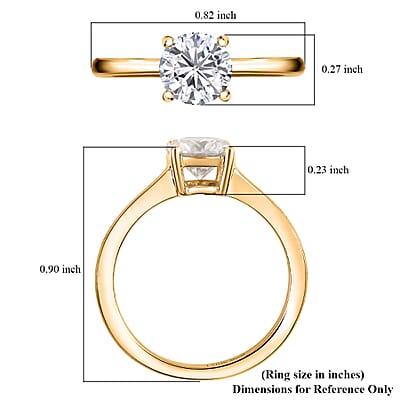 Moissanite 0.90 ctw Solitaire Ring in 18K Vermeil Yellow Gold Over Sterling Silver (Size 10.0)