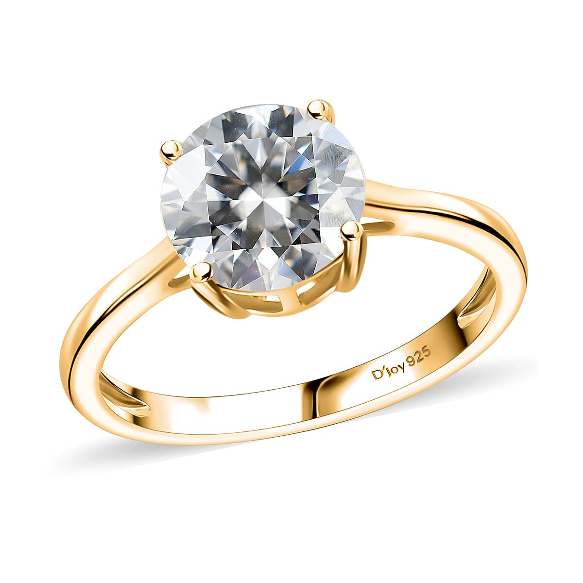 Moissanite 1.75 ctw Solitaire Ring in 18K Vermeil Yellow Gold Over Sterling Silver (Size 10.0)
