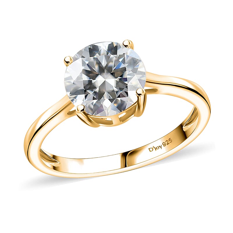 Moissanite 1.75 ctw Solitaire Ring in 18K Vermeil Yellow Gold Over Sterling Silver (Size 10.0)