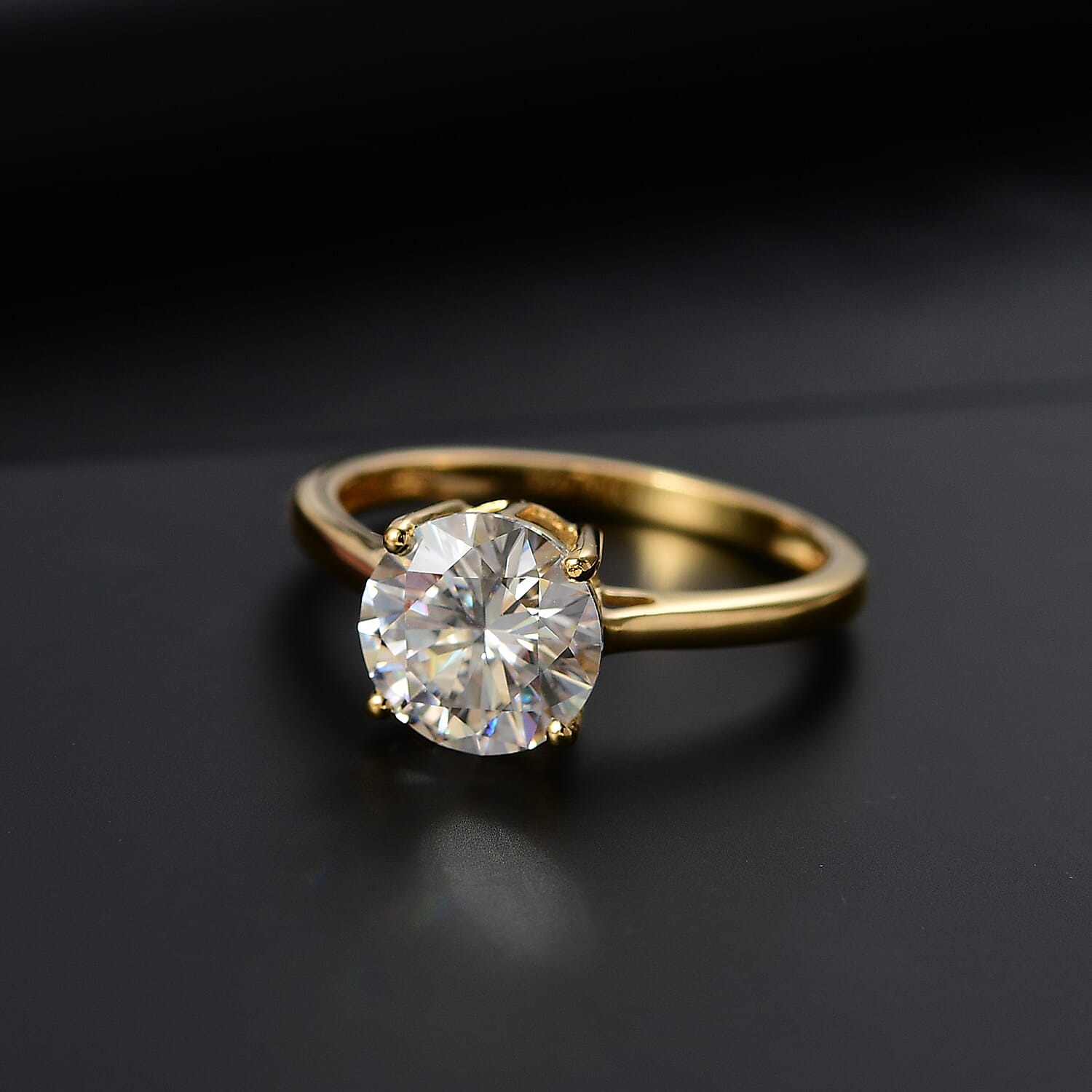 Moissanite 1.75 ctw Solitaire Ring in 18K Vermeil Yellow Gold Over Sterling Silver (Size 10.0)