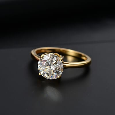 Moissanite 1.75 ctw Solitaire Ring in 18K Vermeil Yellow Gold Over Sterling Silver (Size 10.0)