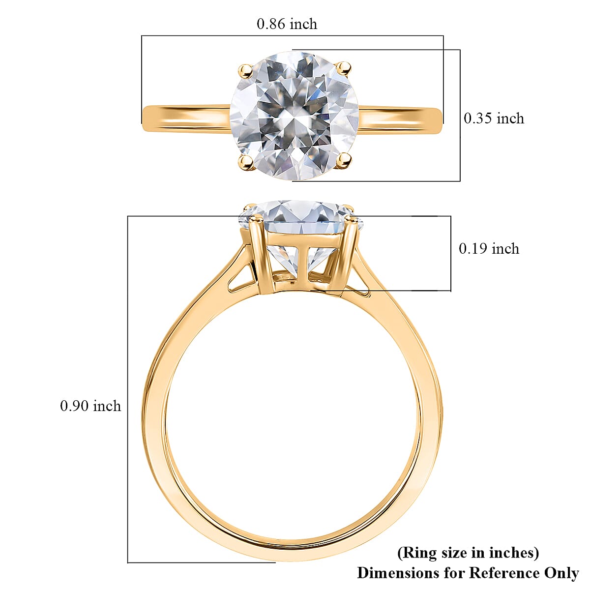 Moissanite 1.75 ctw Solitaire Ring in 18K Vermeil Yellow Gold Over Sterling Silver (Size 10.0)