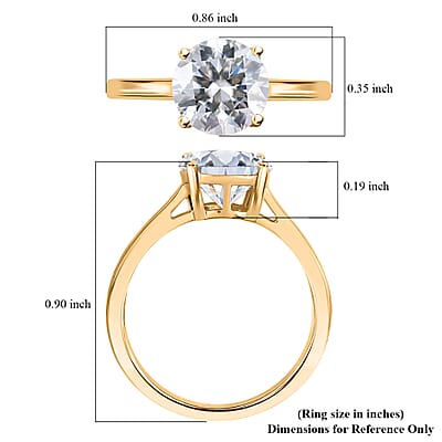 Moissanite 1.75 ctw Solitaire Ring in 18K Vermeil Yellow Gold Over Sterling Silver (Size 10.0)