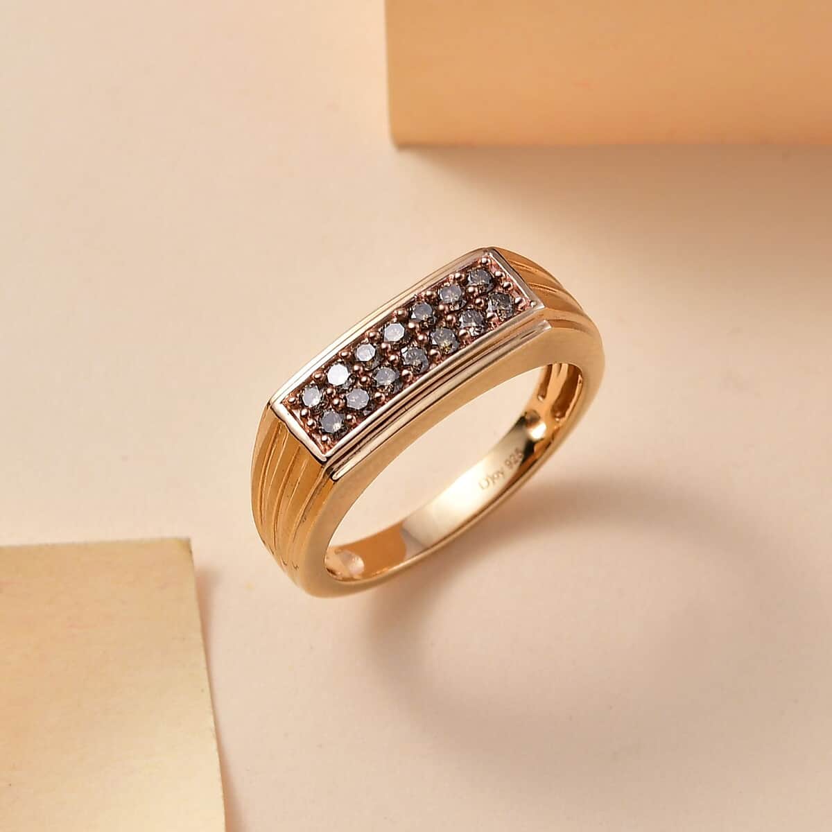 Natural Champagne Diamond 0.50 ctw Men's Ring in Vermeil Yellow Gold Over Sterling Silver (Size 10.0) image number 1