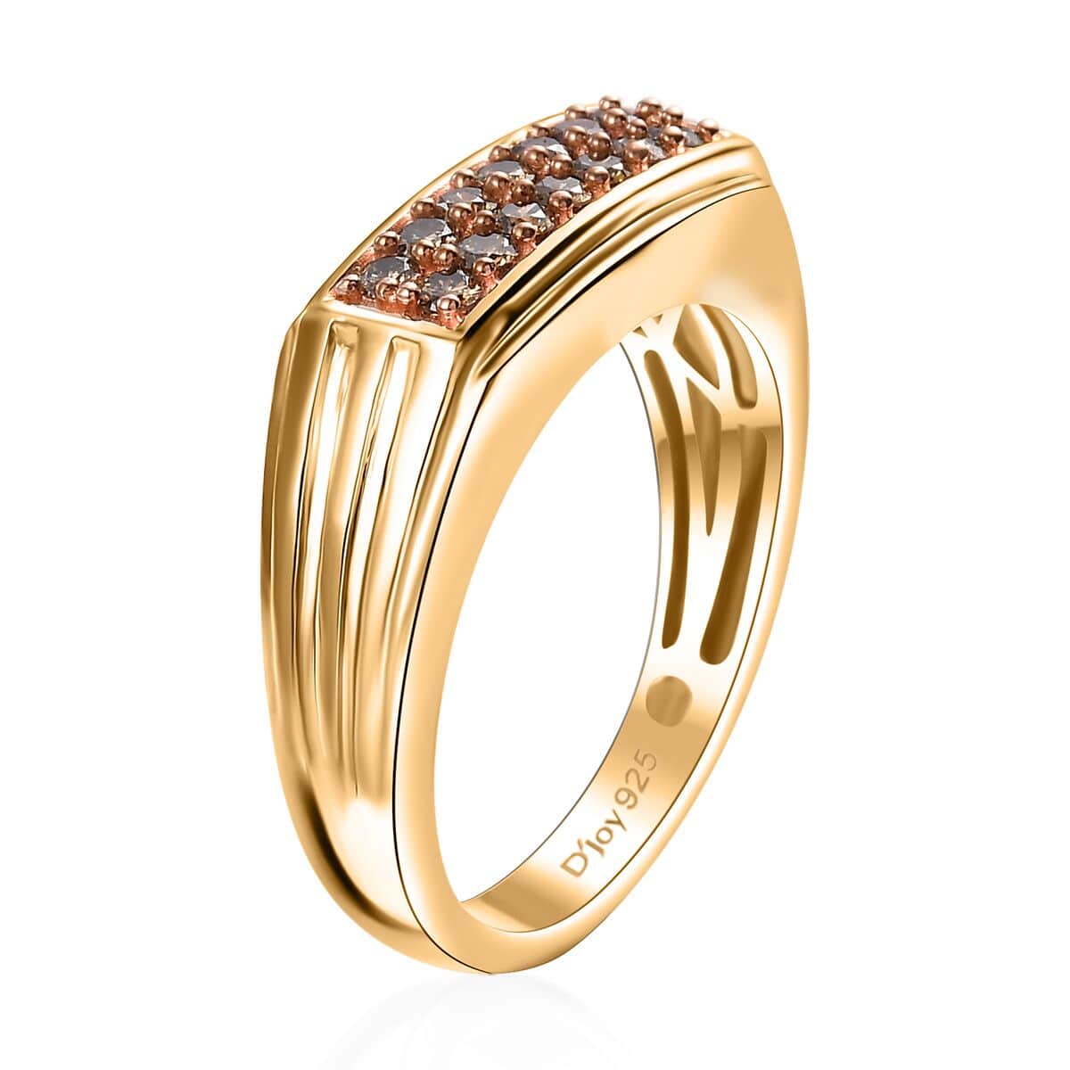 Natural Champagne Diamond 0.50 ctw Men's Ring in Vermeil Yellow Gold Over Sterling Silver (Size 10.0) image number 3