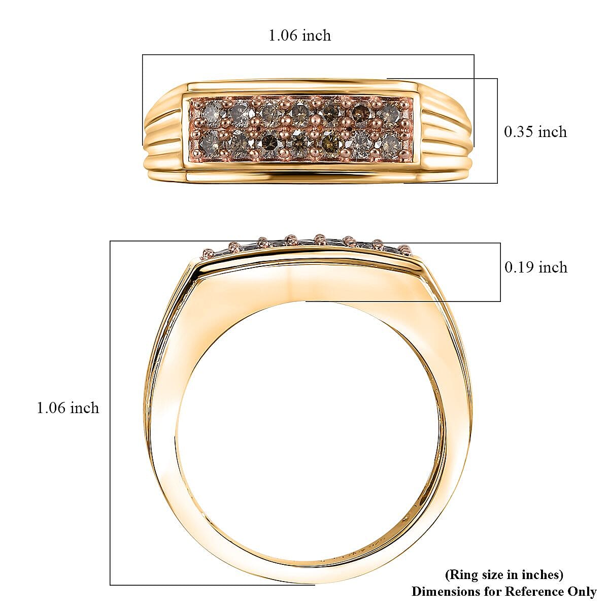 Natural Champagne Diamond 0.50 ctw Men's Ring in Vermeil Yellow Gold Over Sterling Silver (Size 10.0)